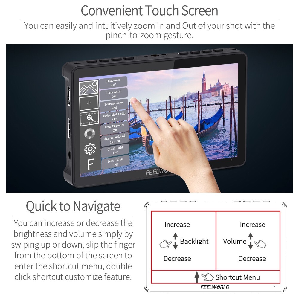 FEELWORLD F5 PRO V4 6 inch DSLR Camera Field Monitor Touch Screen 3D LUT 4K HDMI