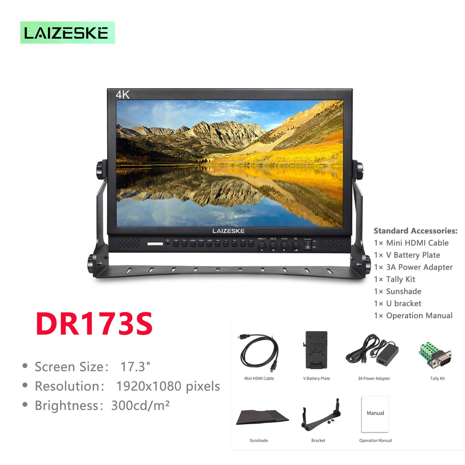 DR173S 17.3″ Aluminum Design 1920×1080 Pro Broadcast LCD Monitor 3G-SDI HDMI