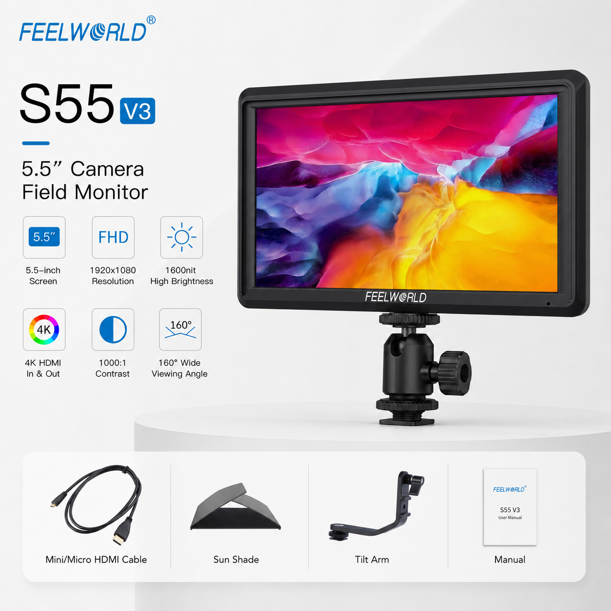 FEELWORLD S55 V3 6 inch DSLR Camera Field Monitor 3D LUT Full HD 1920×1080 LCD
