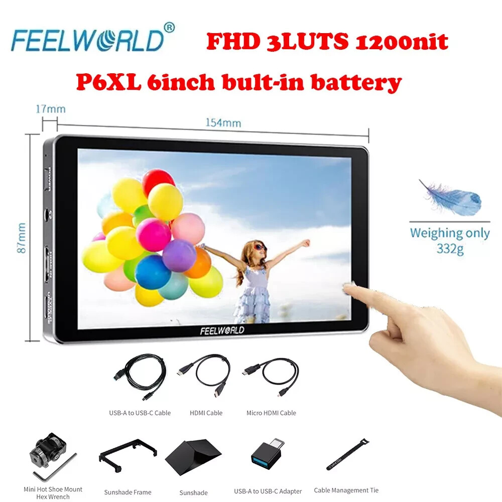 FEELWORLD P6XL 6” Built-in 3000mAh Battery Camera Monitor 4K HDMI 1200nit IPS