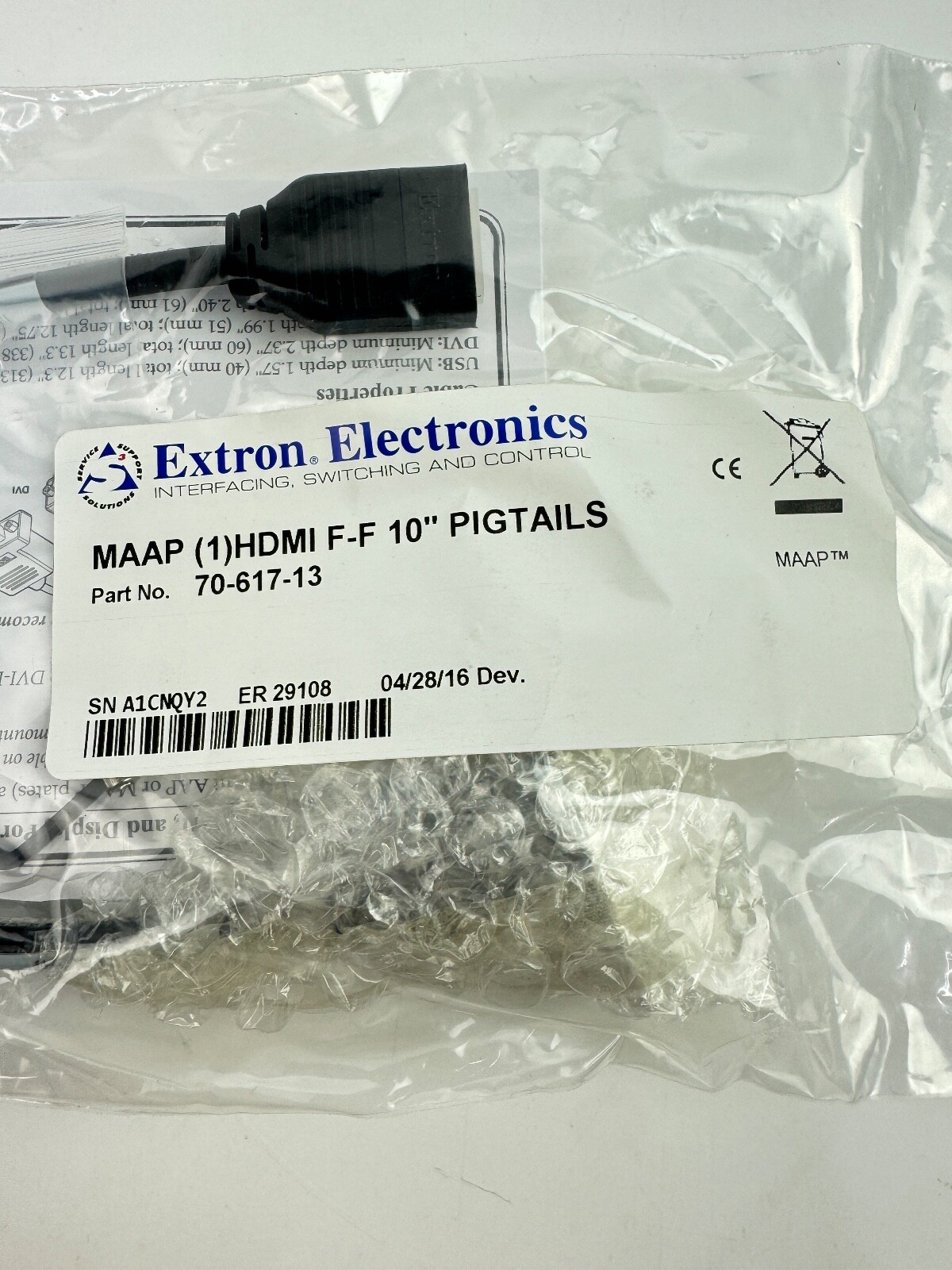 Extron White MAAP HDMI Female to Female on 10″ Pigtail 70-617-13