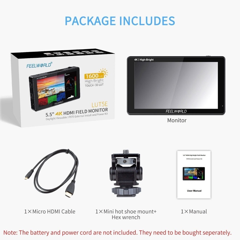 FEELWORLD LUT5E 5.5″ Touch Screen Field Monitor 1600nit 4K HDMI For DSLR Cameras