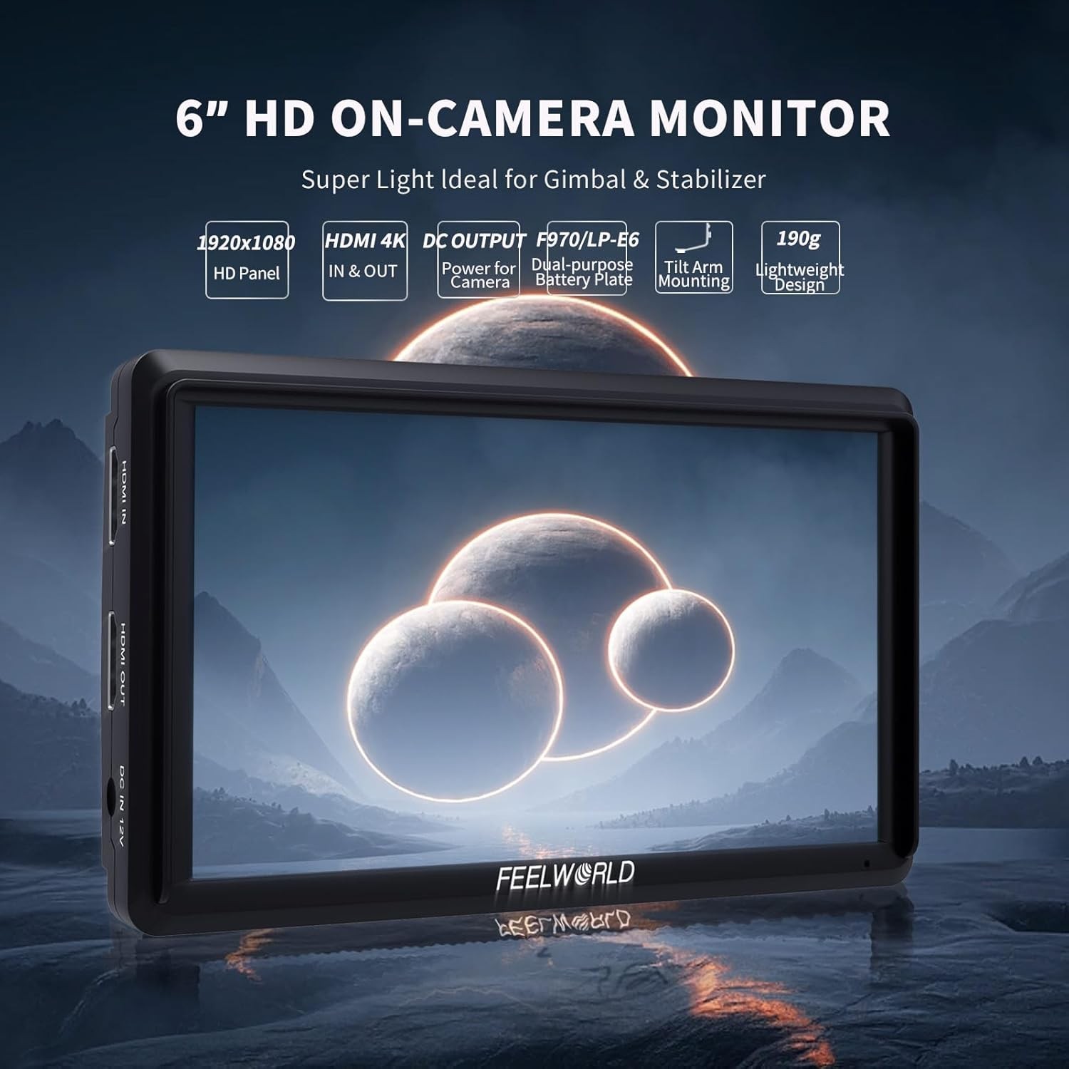 FEELWORLD S55 V3 6 in DSLR Camera Field Video Monitor 4K HDMI with F550 Battery